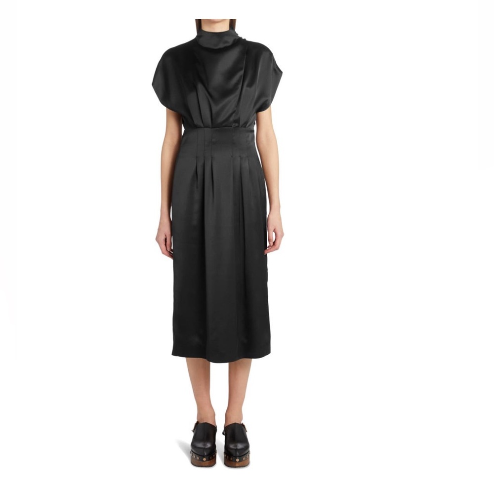 Agnona asymmetrical drape midi dress high neck - retail $2200 NWT